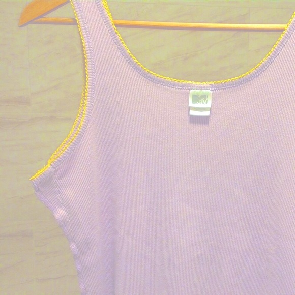 MTV y2k pink lilac with yellow trim cropped tank top vintage rare aesthetic - Picture 6 of 7